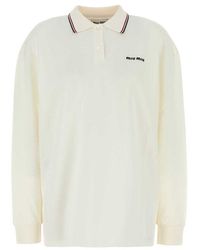 Miu Miu - Logo-Embroidered Long-Sleeved Polo Shirt - Lyst