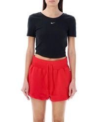 Nike - Logo Embroidered Ribbed Cropped T-shirt - Lyst