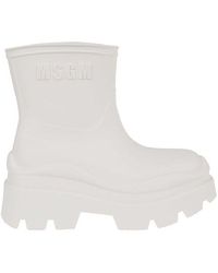 MSGM - Logo Embossed Round Toe Ankle Boots - Lyst