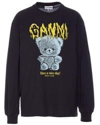 Ganni - Teddy Printed Crewneck Sweatshirt - Lyst