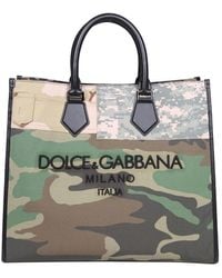 Dolce & Gabbana - Camouflage Pattern Logo Embroidered Tote Bag - Lyst