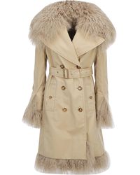 Burberry Shearling Trim Belted Trench Coat - Brown