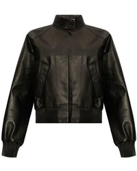 Ferragamo - High-neck Zipped Leather Jacket - Lyst