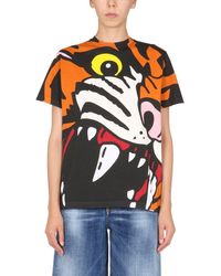 DSquared² Oversize Fit T-shirt With Big Tiger Print - Multicolour