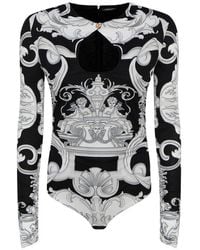 Versace - Silver Baroque Cut-out Bodysuit - Lyst