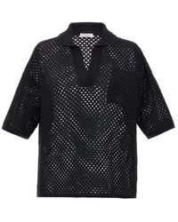 Brunello Cucinelli - Open-knitted Short Sleeved Polo Jumper - Lyst