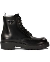 Prada - Triangle-Logo Lace-Up Ankle Boots - Lyst