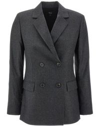 Theory - Double-breasted Wool Blazer Jackets Gray - Lyst