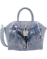 Givenchy - Mini Antigona Lock Denim Tote Bag - Lyst