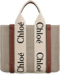 Chloé - Woody Small Canvas & Leather Tote - Lyst
