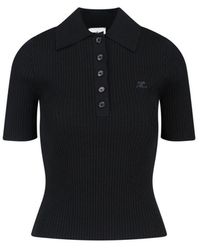 Courreges - Logo Patch Button Detailed Ribbed Polo Top - Lyst