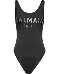 Balmain Rhinestone-logo Swimsuit - Black