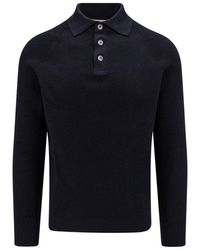 Brunello Cucinelli - Long-sleeved Knitted Polo Shirt - Lyst
