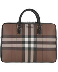 Burberry - Logo Plaque Checked Zipped Briefcase - Lyst