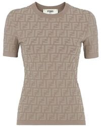 Fendi - Monogram Detailed Knit T-Shirt - Lyst