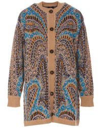 Etro - Paisley Intarsia-knit Crewneck Long-sleeved Cardi-coat - Lyst