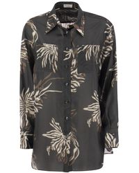 Brunello Cucinelli - Silk Marine Flower Pongee Shirt With Jewellery - Lyst