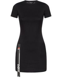 DSquared² Zip Detail Crewneck T-shirt Dress - Black
