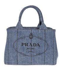 Prada Logo Print Denim Tote Bag - Blue