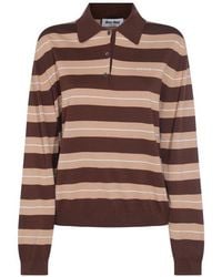 Miu Miu - Long-Sleeved Knitted Striped Polo Shirt - Lyst