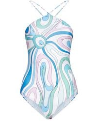 Emilio Pucci - Marmo-printed Halterneck Swimsuit - Lyst