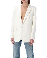 Saint Laurent Single Breasted Long-sleeved Blazer - White