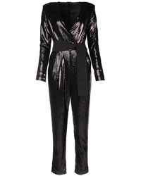 P.A.R.O.S.H. Sequined Belt Waisted Jumpsuit - Black