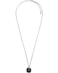 Dolce & Gabbana Logo Plaque Charm Necklace - White