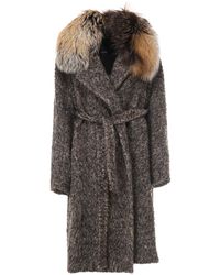 Max Mara Fur Collar Belted Coat - Grey