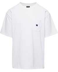 Needles - White Crewneck T-shirt With Logo Patch And Chest Pocket In Jersey Man - Lyst