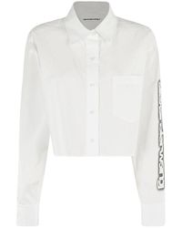 T By Alexander Wang - Button Down Cropped Shirt With Halo Glow Print - Lyst