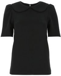P.A.R.O.S.H. Short Sleeved Rounded Collar Blouse - Black