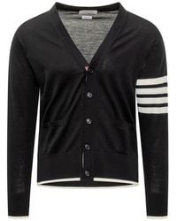 Thom Browne - Cardigan With -Bar Logo - Lyst