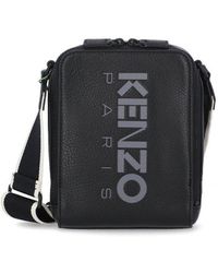 KENZO Leather Shoulder Bag With Logo - Black