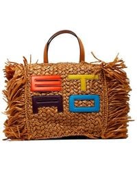 Etro - Logo Patch Fringed Edge Tote Bag - Lyst