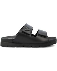Prada - Stylish Leather Sandals With Velcro Fastening - Lyst