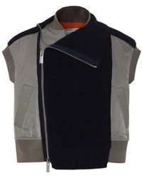 Sacai - Panelled Twill Knitted Vest - Lyst