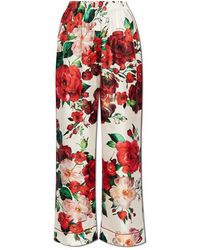 Dolce & Gabbana - Rose Printed Satin Pajama Pants - Lyst