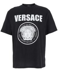 Versace - Crewneck T-Shirt With Maxi Logo Print On The Front - Lyst