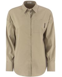 Brunello Cucinelli - Stretch Cotton Poplin Shirt With Shiny Tab - Lyst