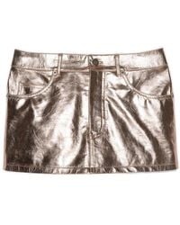 Saint Laurent - Lamé Leather Mini Skirt - Lyst