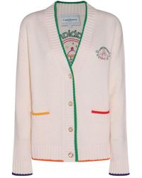 Casablancabrand - White And Multicolour Wool And Cashmere Blend Logo Cardigan - Lyst
