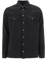 Valentino - Stud Embellished Long-sleeved Denim Shirt - Lyst