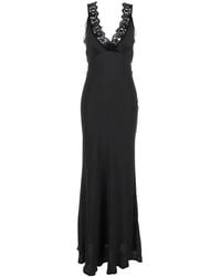 Semicouture - Long Dress With V-Neck Lace Detail - Lyst