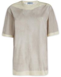 Prada - Cloud\/cream T-shirt With Slit - Lyst