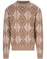 Etro - Beige Wool Pullover With Geometric Inlay - Lyst