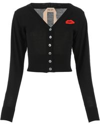 N°21 Long-sleeved V-neck Knitted Cardigan - Black
