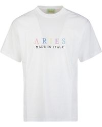 Aries - Logo Embroidered Crewneck T-shirt - Lyst