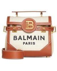 Balmain - Neutral B-buzz 23 Top Handle Bag - Women's - Linen/flax/cotton/bos Taurus/bos Taurus - Lyst