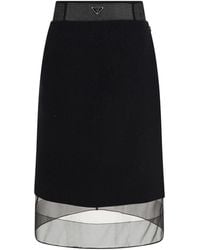 Prada - Enamel Triangle-logo Wool Skirt - Lyst
